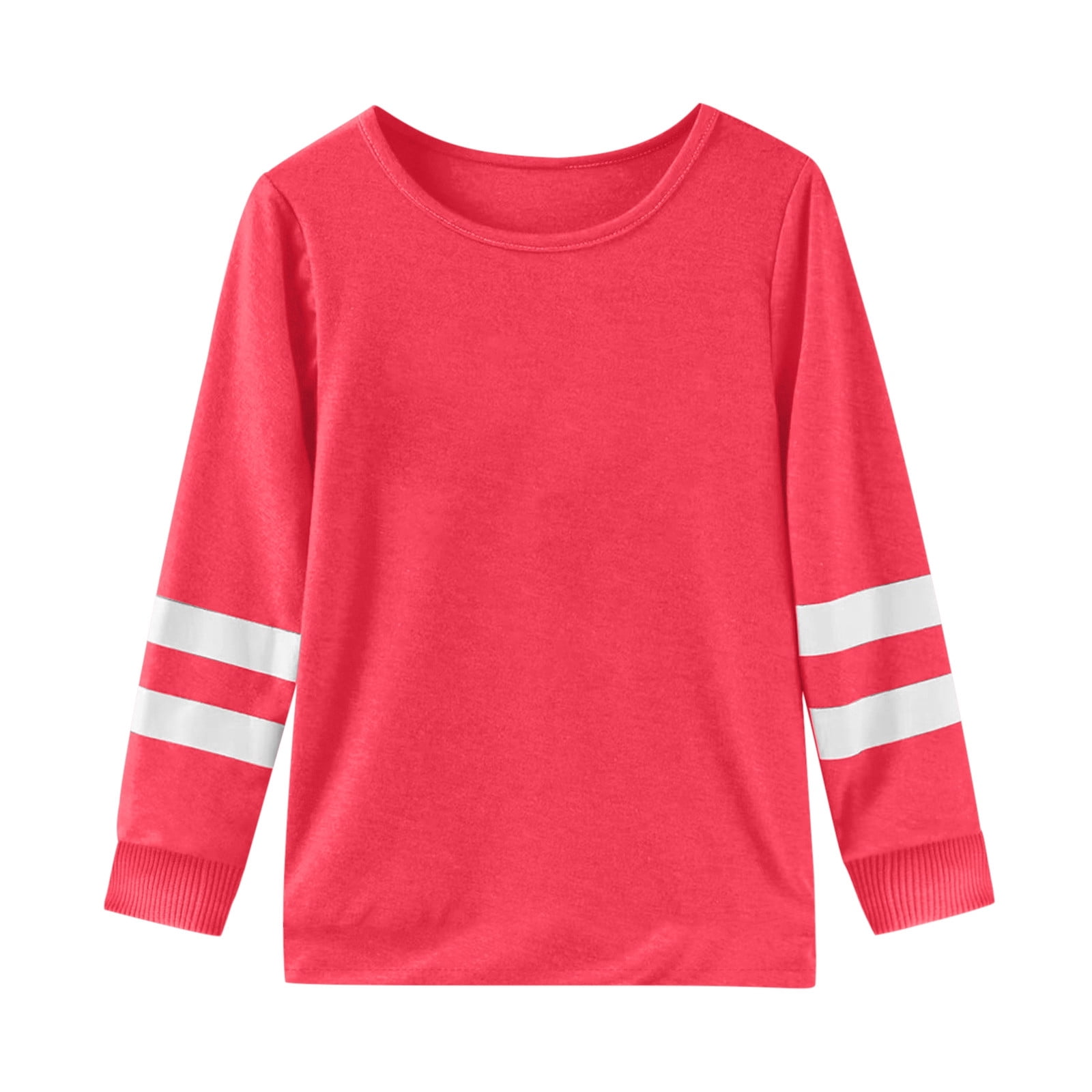 WEIYLL T-Shirt pour Filles Manches Longues Poignets Col Rond Patchwork Chaud Doux Hauts de Sortie pour 6-7 Ans