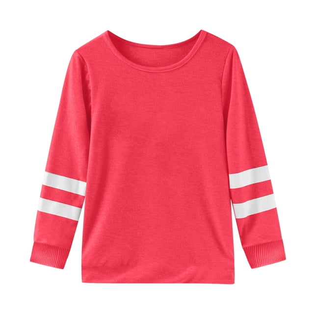 WEIYLL T-shirt pour Filles à Manches Longues, Poignets, Col Ras du Cou, Patchwork, Chaud et Doux, Hauts de Sortie pour 6-7 Ans. un T-shirt à Manches Longues Rouge Vif avec des accents de Rayures Blanches sur les Poignets, Présentant un design à Col Ras du Cou et un Matériau en polyester Doux. Idéal pour les Sorties Décontractées, les Activités Quotidiennes Ou à Agencer avec des Jupes et des Pantalons. Ajout Parfait aux Hauts pour Filles et aux collections de Vêtements pour Enfants.