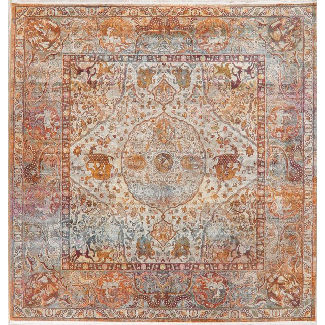 Animal Hunt Oriental Distressed Area Rug Pictorial Carpet