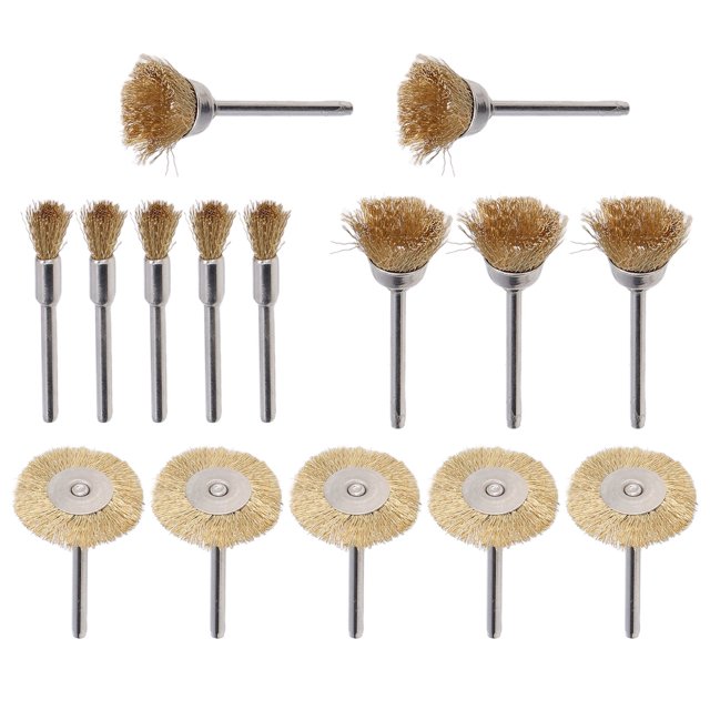15Pcs Brass Wire Wheels Metal Grinding Rotary Tool T Shape Pen Shape Bowl Shape Brushes