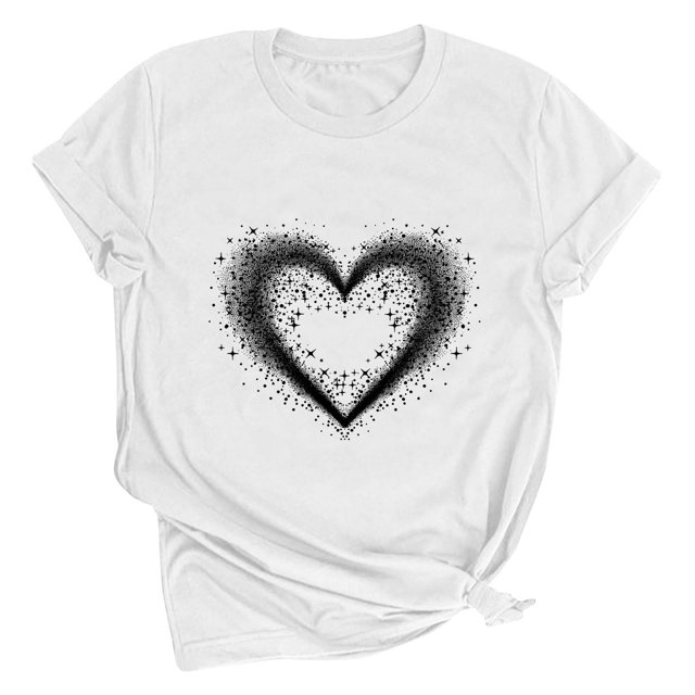 Meichang Chandails de la Saint-Valentin pour Femmes, T-Shirts Graphiques Mignons avec Cœur d'Amour, T-Shirts Décontractés à Manches Courtes, Hauts Tee à Col Rond, Coupe Ample, Chemisiers de la Saint-Valentin