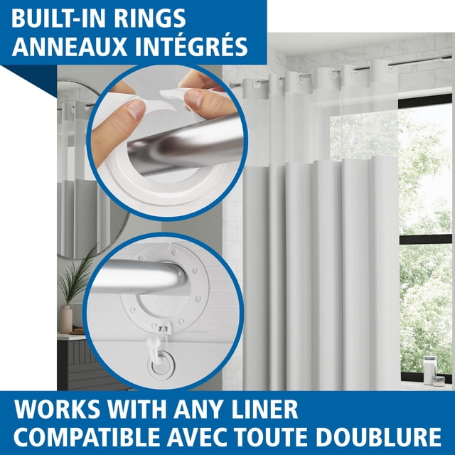 Mainstays Nolan Easy Hang Fabric Shower Curtain with View and Built-in Rings, 70” x 74”, White