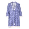 thumbnail image 4 of Fshaion Robe d'Été pour Femmes 2024 Grande Taille Col en V Imprimé Manches 3/4 Mini-Robe en Dentelle Patchwork Liquidation à Moins de 10!, 4 of 6