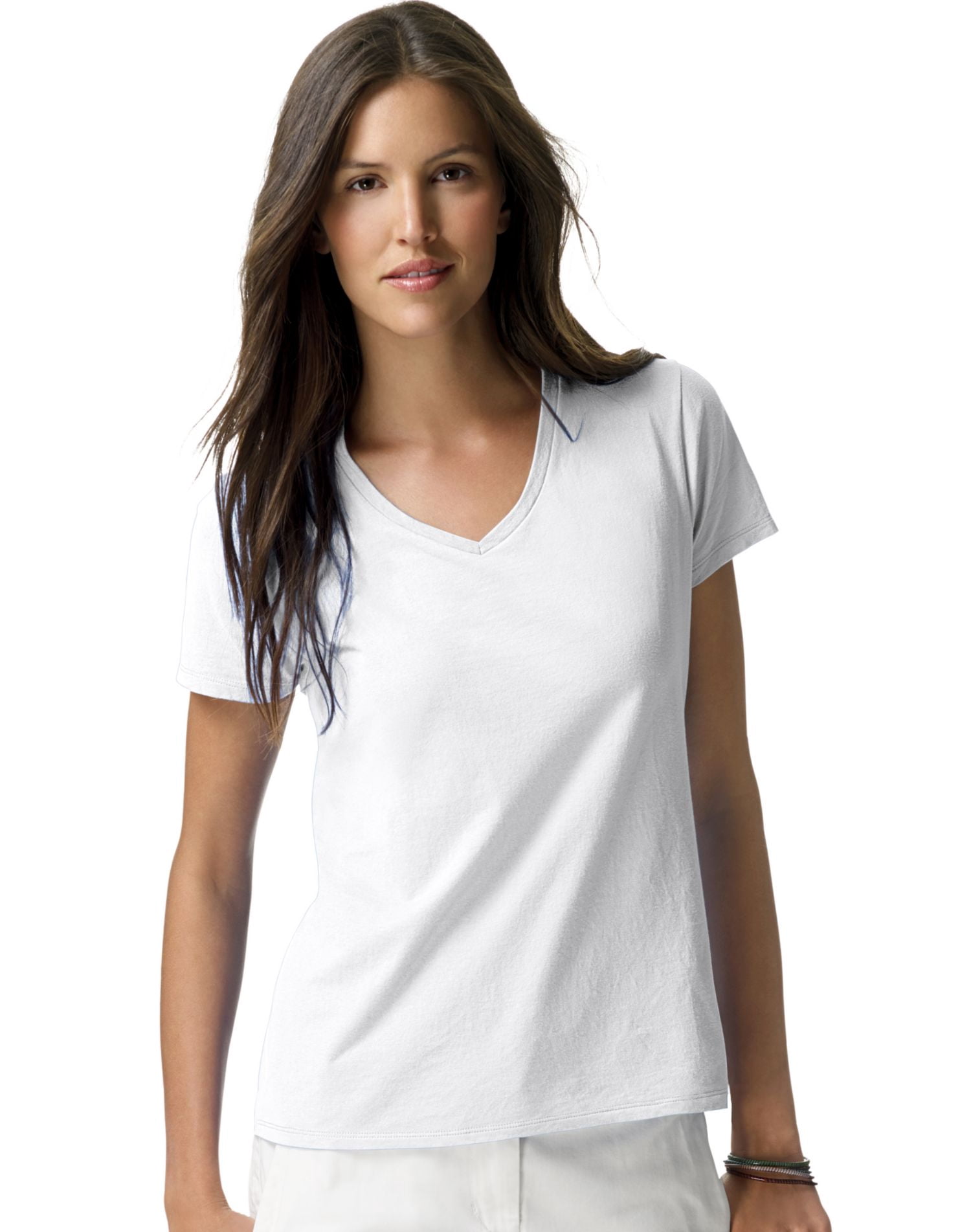 Hanes T-Shirt à Col en V Nano-T pour Femmes, P, Blanc