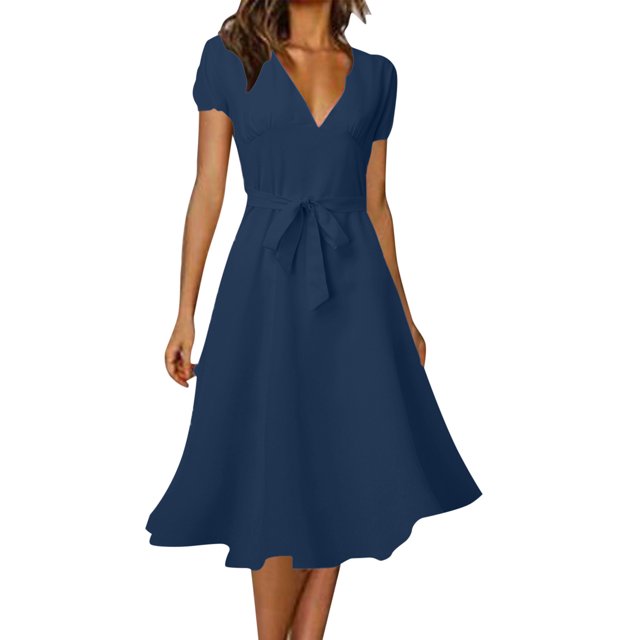 Innerwin Robe Midi Longue à Imprimé Floral Femme Été Plage Robe d'Été Vacances Col en V Caftan Robes de Fête Bleu G