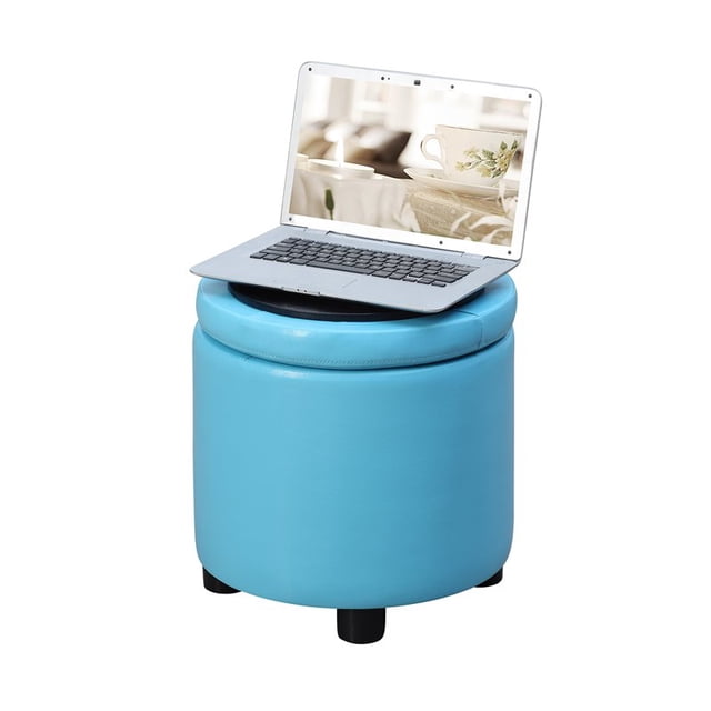 Convenience Concepts Designs4Comfort Round Storage Ottoman in Sea Foam