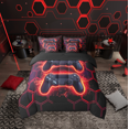 thumbnail image 2 of Erosebridal Teens Video Game Bedding Sets Full Size, Gradient Red Honeycomb Bed Sheets Set, Reversible 7-Piece, 2 of 5