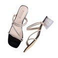 thumbnail image 2 of Womens Sandals Rhinestone Strappy Block Low Heeled Square Toe Clear Chunky Heels Open Toe Two Ways Wearing Slide Summer Dress Shoes Black, 2 of 6