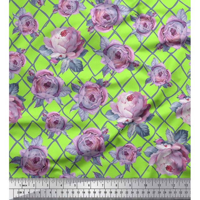Soimoi Poly Georgette Fabric Geometric,Leaves & Rose Floral Fabric Prints By Yard 52 Inch Wide