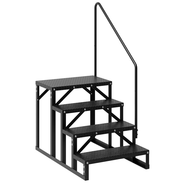Kojooin RV Steps, RV Stairs with Handrail & Anti-Slip Panel, 660lb Capacity Hot Tub Steps, Portable Trailer Ladder for Mobile Home, Outdoor, Camping, Travel, Porch, SPA, Pool