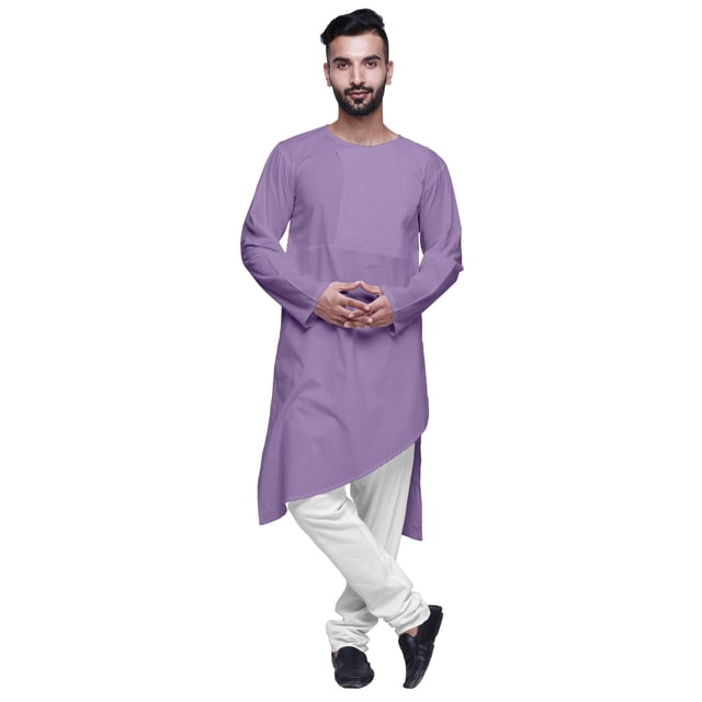 Atasi Asymmetric Indian Mens Long Kurta Solid Round Neck Kurtas Party Wear