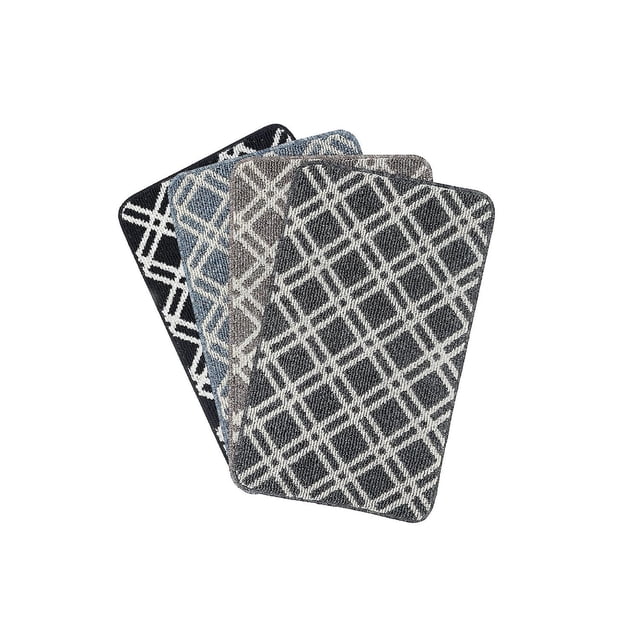 IH Casa Decor Tapis de Sol Capitonné à Losanges Asstd 18 X 30 - Ensemble de 4 avec Quatre Paillassons Rectangulaires d'Intérieur en Gris Foncé, Brun, Bleu et Noir Assortis avec un Motif de Fil Capitonné à Losanges, Idéal pour les Planchers du Salon et un Nettoyage Facile des Taches.