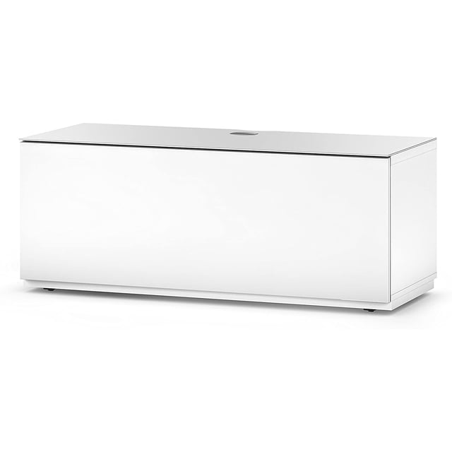 SONOROUS Studio ST-110B Wood and Glass TV Stand with Hidden Wheels for Sizes up to 65" (Modern Design with 4 Shelves For Your Audio/Video Components and Consoles, Comes with I/R Repeater)-White Cover