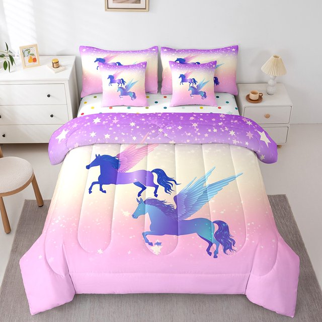 YST Unicorn Bedding Set, Magic Animal Comforter, 7-Piece, Ombre Psychedelic Aesthetic, King
