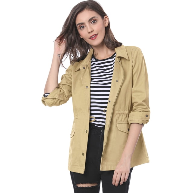 INSPIRE CHIC Veste Utilitaire pour Femme Unie à Taille Coulissante avec Poches à Rabat