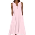 thumbnail image 1 of Ohufall Robe Femme en Coton et Lin à Col en V Sans Manches Décontractée Robe Débardeur Unie Confortable avec Poches Robe Midi d'Été Chic, 1 of 5