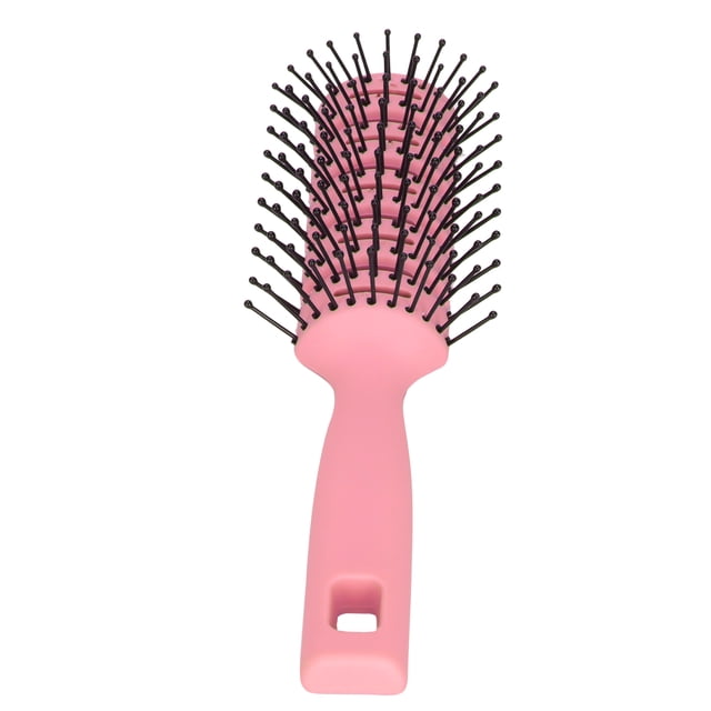 Detangling Hair Brush with Rounded Nylon Teeth, Hollow Back Design, Curved Body, Non Slip Handle, Hanging Hole for Hair Care