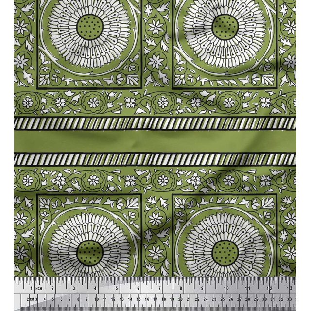 Soimoi Polyester Crepe Fabric Leaves & Floral Block Fabric Prints by Yard 42 Inch Wide