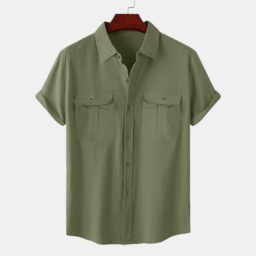 Chemises d'Été à Boutons pour Hommes Chemises à Manches Courtes pour Hommes Décontractées Grandes Tailles Chemises Habillées à Manches Courtes pour Hommes Vert Armée G