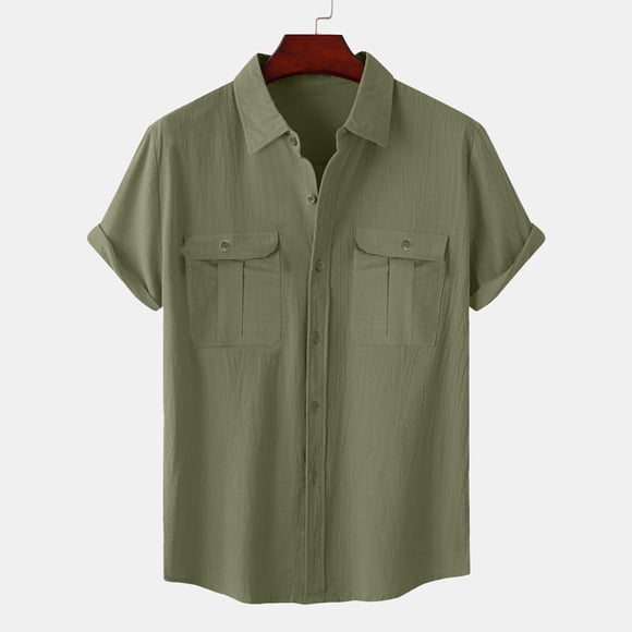 Summer Button up Shirts for Men Mens Short Sleeve Shirts Casual Big and Tall Short Sleeve Dress Shirts for Men Army Green L