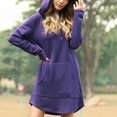 thumbnail image 2 of cfhntfmh Robes Chandails pour Femmes Confortables à Manches Longues Robe à Capuche Surdimensionnée Automne Douce Couleur Unie Robe Mini avec Poches, 2 of 5