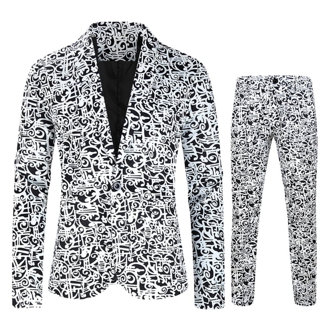TIMIFIS Mens 2 Piece Print Suit Floral Partys Dress Jacket Slim 2 Button Blazer PantsFall s
