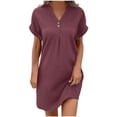 thumbnail image 2 of FcBaudy Robe à Manches Courtes Col en V Longueur Genou, Robes d'Été pour Femmes, Robes Décontractées pour Femmes Col Rond Manches Courtes avec Poches Fendue à Ourlet Croisé Robe pour Femmes, 2 of 5