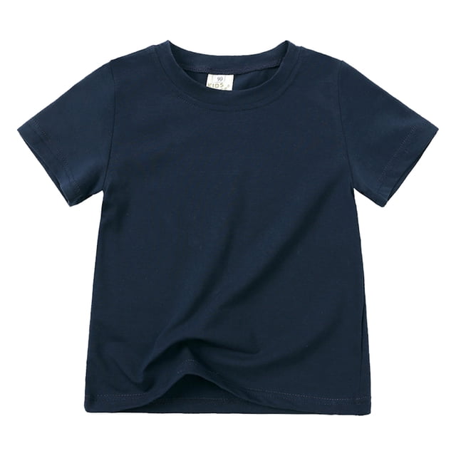 B91xZ T-Shirt Fille 2024 Mode Tee Teinture sur Nœuds Col Rond Manches Roulées Crop Top, Marine 6-7 Ans