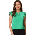 thumbnail image 1 of INSPIRE CHIC Women's Cut Out Keyhole Back Straight Solid Pleated Cap Sleeve Blouse, 1 of 5