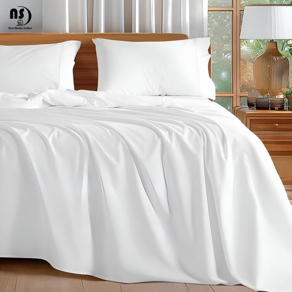 NON Sticky cotton California King 4 Piece Sheet Set, 100% Long Staple Cotton, Soft Cooling Hotel Luxury Bedding Sheets, Deep Pocket Fits 10" to 18" Mattress, 72" x 84", Sage Solid