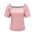 thumbnail image 4 of Yuyuzo Sequin Going out Tops for Women Ruffle Short Sleeve Top Square Neck Sparkly Glitter Party Outfits, 4 of 6