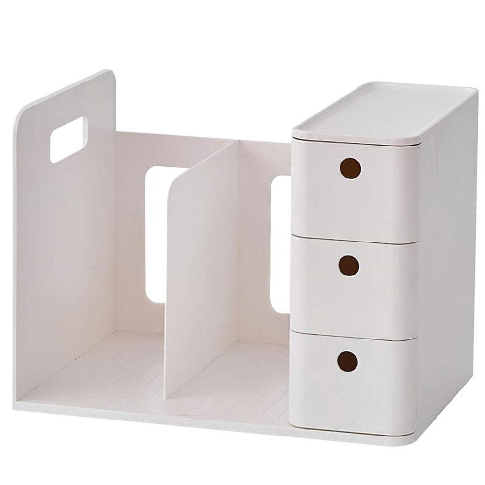 Multifunction Bookshelf Storage Rack Desktop Drawer Type Book File Shelf HIPS Storage Bookshelf Holder with Ergonomic Handle for Study Room Bedroom Office
