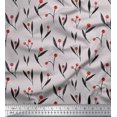 thumbnail image 1 of Soimoi Gray Poly Georgette Fabric Red Berries & Leaves Decor Fabric Printed Yard 42 Inch Wide, 1 of 3