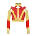 thumbnail image 3 of YiZYiF Girls Acrobatics Dance Tops Long Sleeve Rhinestone Shiny Color Block Cross Back Cutout for Gymnastics Sport Wear Red 6, 3 of 5