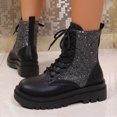 thumbnail image 2 of Pandaie Rhinestone Combat Boots Women Military Motorcycle Riding Booties Platform Lace up Chunky Heel Ankle Boots Black 8.5, 2 of 8