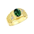 thumbnail image 4 of RYLOS Men's Rings Yellow Gold Plated Silver Designer Nugget Ring Oval 9X7MM Gemstone &  Diamonds  Green Sapphire Birthstone Rings For Man Size 9, 4 of 7