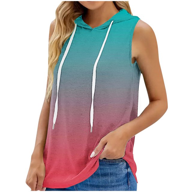 IROINID T-Shirt Sans Manches pour Femmes en Solde, Sweat à Capuche Sport Imprimé Col Rond Ample Surdimensionné Vert L
