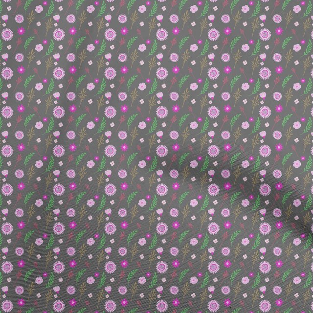 oneOone Georgette Viscose Gray Fabric Asian Retro Floral Craft Projects Decor Fabric Printed By The Yard 42 Inch Wide