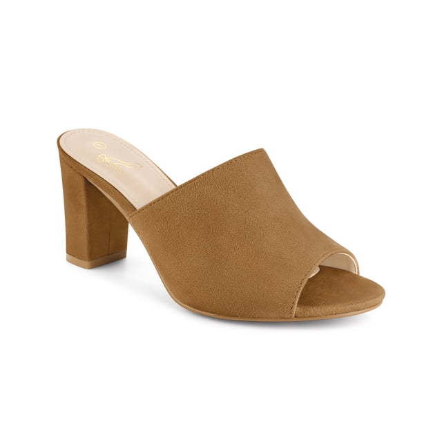 BLISSFUL STEP Mules à Talons pour Femmes à Enfiler Sandales à Talon Bloc Brun 6,5