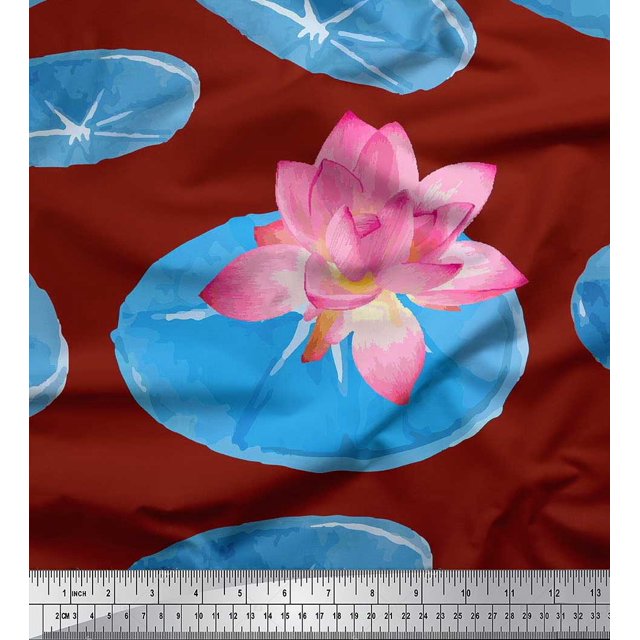 Soimoi Velvet Fabric Leaves & Lotus Flower Printed Craft Fabric by the Yard 58 Inch Wide