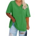 thumbnail image 2 of Jsaierl Womens Plus Size Loose Casual Tops Solid Color Summer V Neck T-Shirts Daily Simple Short Sleeve Blouses, 2 of 4