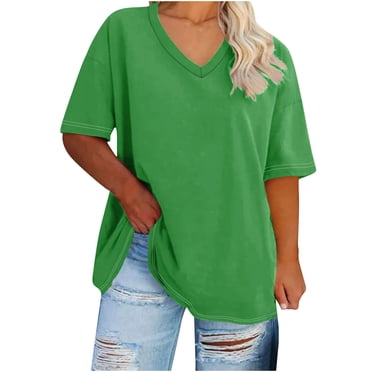 Timegard Plus Size Tops for Women Short Sleeve V-Neck Comfy Basic Tee Shirts Summer Casual Loose Tops