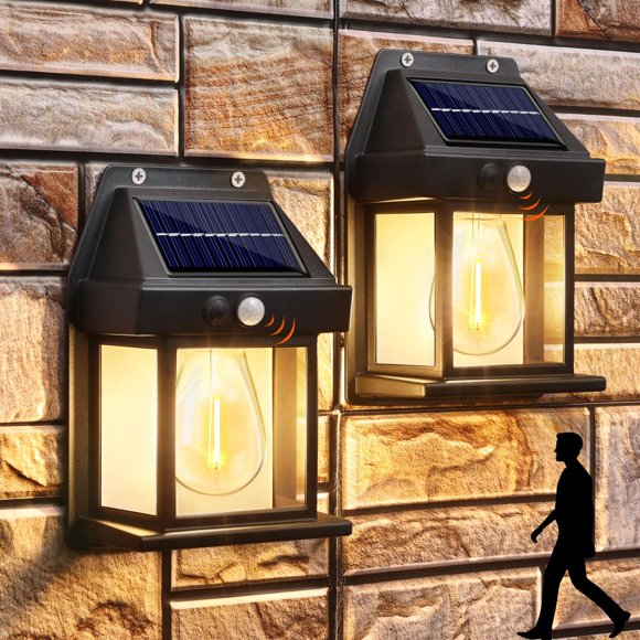 CHUANK 2 PACK Lampes Murales Solaires Extérieures Crépuscule à l'Aube Luminaire de Porche Lanterne Murale Solaire avec 3 Modes et Capteur de Mouvement