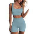 thumbnail image 1 of Women's Workout Outfits 2 Piece Yoga Set Seamless Ribbed Crop Tank Tight Shorts Gym Suit, 1 of 4