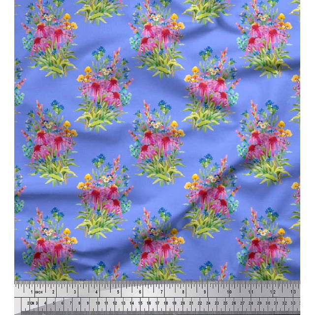 Soimoi Silk Fabric Leaves & Floral Print Fabric by the Yard 42 Inch Wide