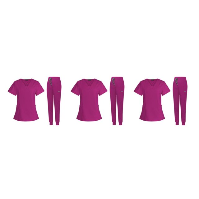 maskred Ensemble de Sarrau pour Femmes Infirmière Col en V Lavable à la Machine Manches Courtes Tenue Confortable Rose Rouge m Ensemble de 3