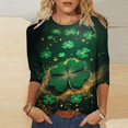 thumbnail image 1 of Mceream T-Shirts pour Femmes à Manches 3/4 Longueur St Patricks Day Shirt, Col Rond de Printemps, T-Shirts Décontractés, Blouses à Imprimé Floral, T-Shirts Graphiques, Tenues d'Été, Hauts Boho, Grande Taille, Chemises à Imprimé Trèfle XXXXXL, 1 of 5