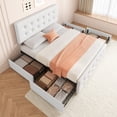 thumbnail image 3 of Cadre de Lit avec 4 Tiroirs de Rangement et Tête de Lit Réglable, Base de Matelas Rembourrée en Lin Doux pour la Peau, Aucun Sommier Requis, 3 of 9