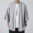 thumbnail image 2 of Men's Solid Drop Shoulder Kimono Jacket Open Front Cardigan Cloak Wool Cardigan Sweater Button Button up Cardigan for Men Button up Sweater for Men Mens Cardigan Cardigan Sweater Mens Mens Cardigan, 2 of 4
