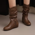 thumbnail image 2 of Xfvqtps Bottes Hautes Plissées pour Femmes avec Talon Compensé Caché, Bride à Boucle, Bout Rond, Bottes en Similicuir pour l'Hiver, Brun, 2 of 9